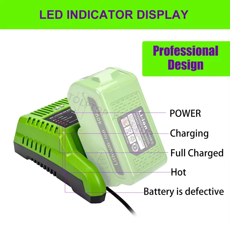 

For Green and Works G-MAX 40V Lithium Battery Charger 29482 Li-ion battery 29472 ST40B410 BA40L210 STBA40B210 29462 20262 29282