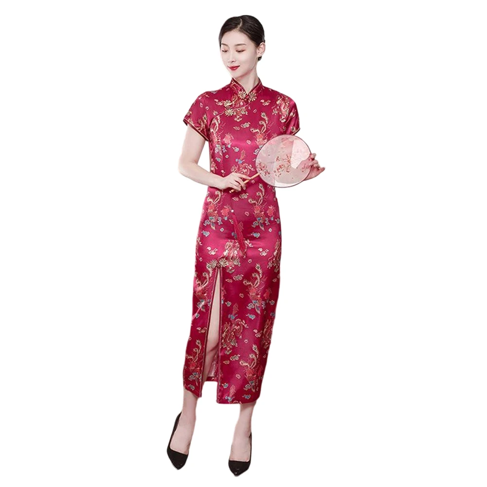 Chinese Cheongsam Dress for Women with Long Mandarin Collar Design Suitable for Daily Wear and Holiday Celebrations