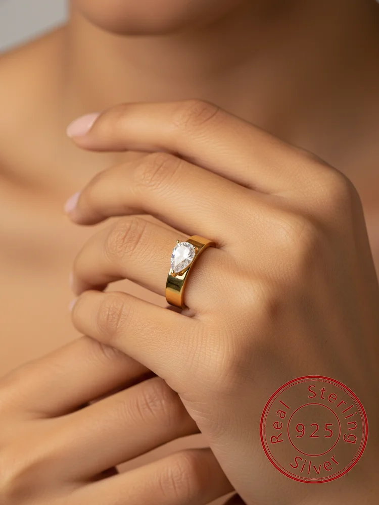

925 Sterling Silver Zircon Advanced Fashion Water Drop Ring For Women Engagement Wedding Luxury High Quality Fine Jewelry