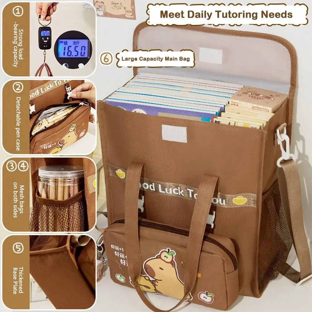 กระเป๋าคาปิบาร่าน่ารัก กระเป๋าเรียนขนาดใหญ่ กระเป๋าใส่ปากกาแบบถอดได้ กระเป๋าถือสำหรับนักเรียน กระเป๋าผ้าแคนวาสลายการ์ตูน สะพายข้าง สำหรับนักเรียนประถม