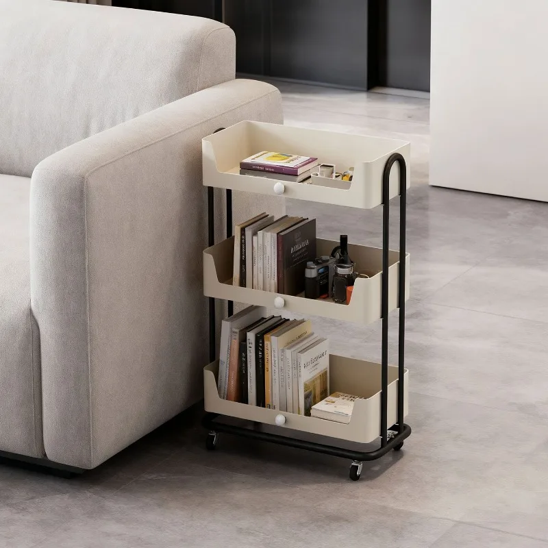 ‌Mobile Creamy Style Bookshelf with Wheels - Multilayer Storage, Colorful Design, Modern Home Decor, Perfect for Small Spaces