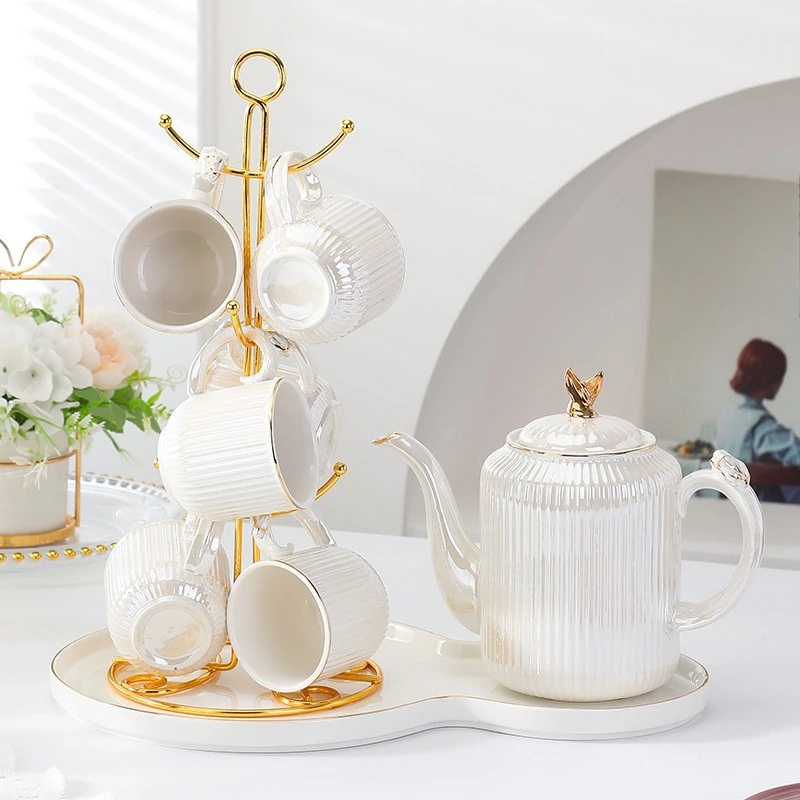 

European ceramic cold kettle teapot set afternoon tea wholesale household housewarming gift 1 pot 6 cups