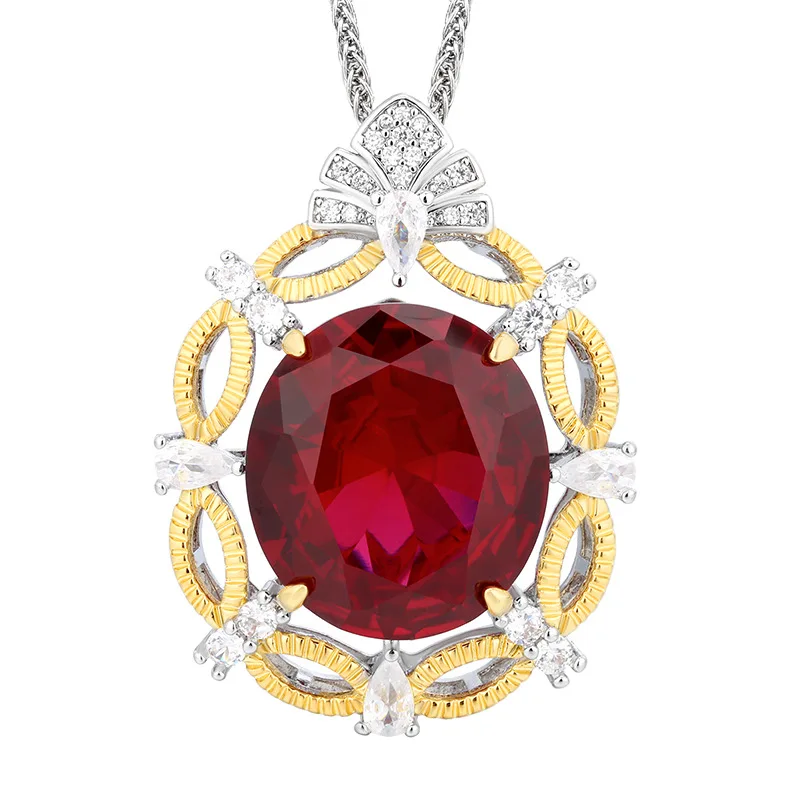 New Gold-Plated Red Corundum Brushed Vintage Pendant 18*20 Wholesale