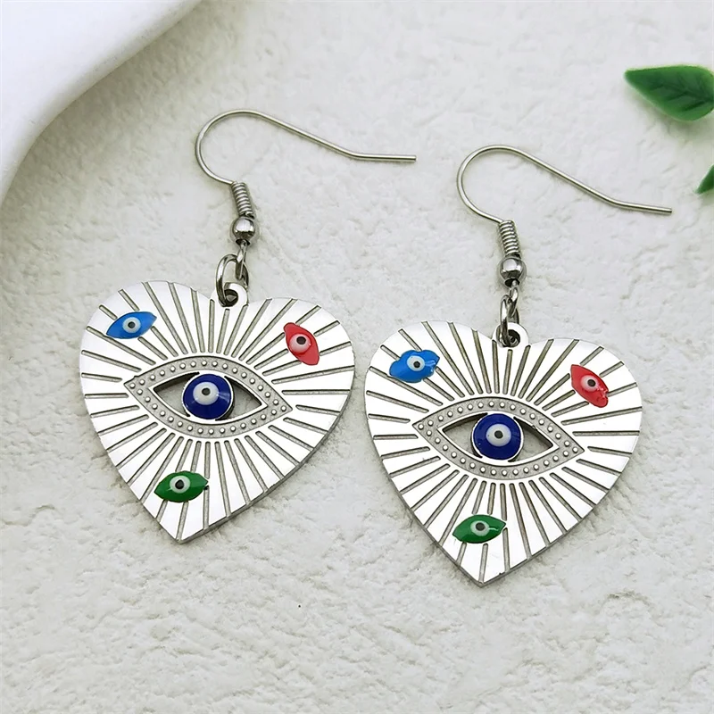 

Trend Evil Eye Earring For Women Men Stainless Steel Gold Color Love Heart Lucky Eyes Dangle Drop Earrings Jewelry