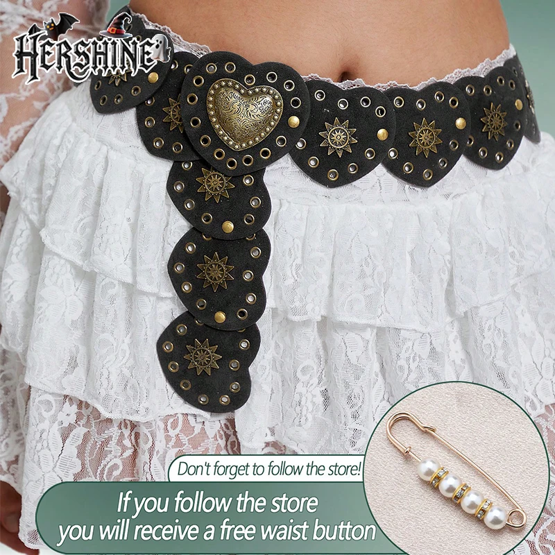 حزام HERSHINE قطعة واحدة للسيدات على شكل قلب مرقع من جلد البولي يوريثان قابل للتعديل على الطراز البوهيمي مقاس كبير للهالوين