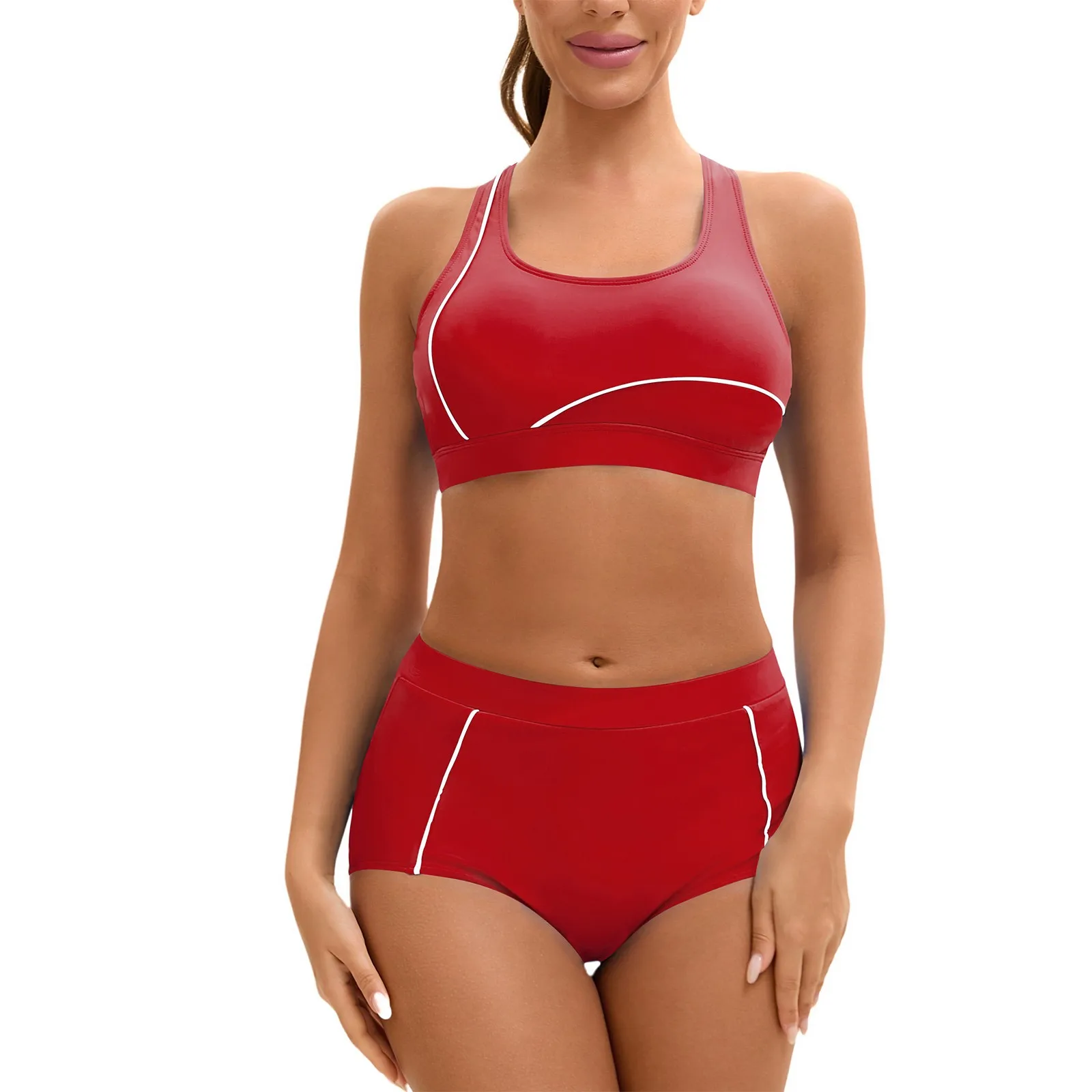 

Bkini Women's Conservative Sporty Solid Color Swimsuit Tow-Pieces With Chest Pad No Steel Bra Swimsuit trajes de baño mujer
