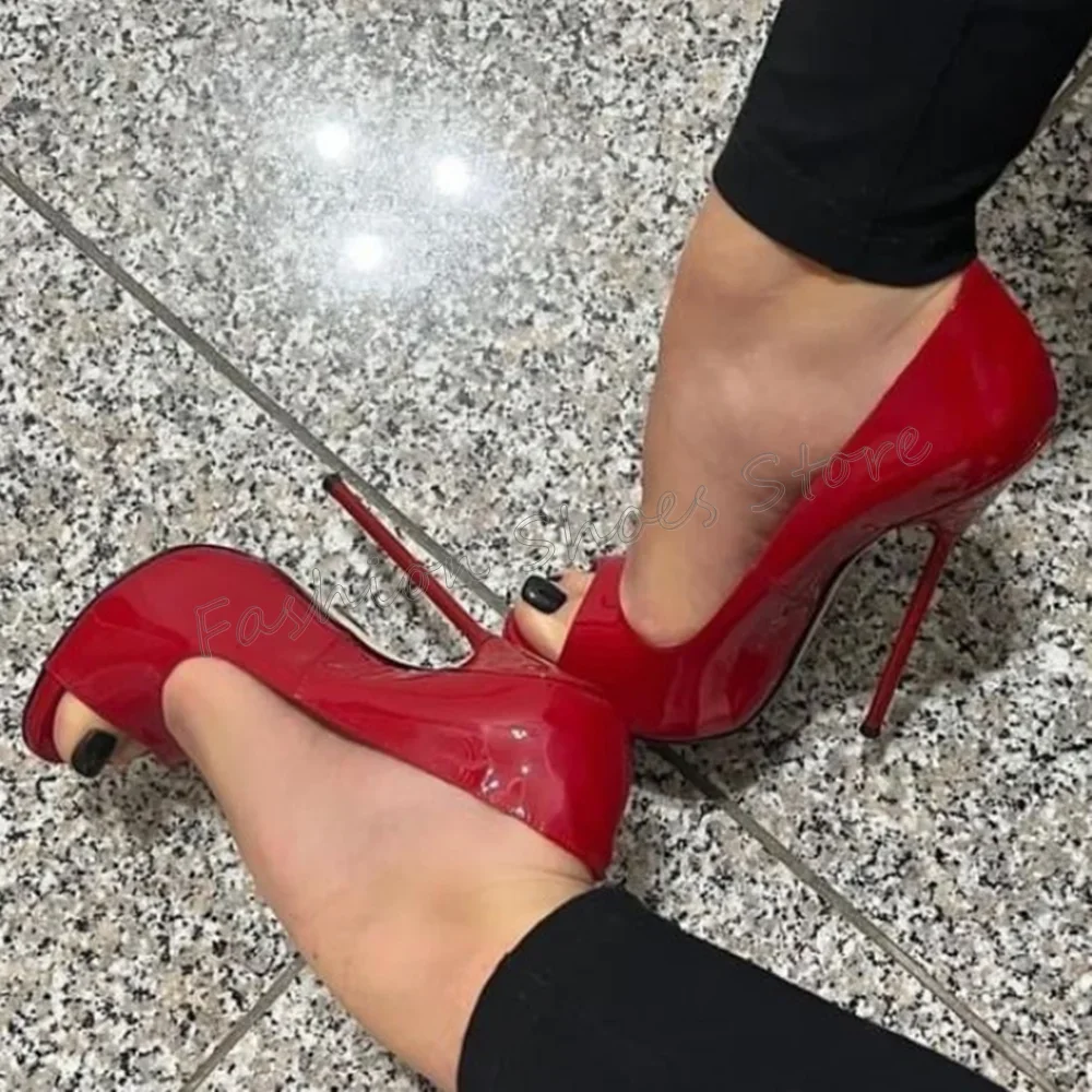 

Red Peep Toe Slip on Pumps Patent leather Stilettos High Heels High Heel Shoes for Women Sexy Heels 2025 New Zapatos Para Mujere