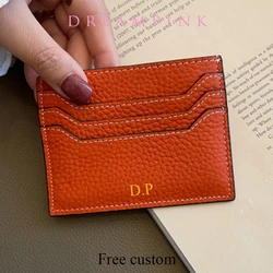 Real Leather Zip Credit Card Holder Custom Initials Mini Cowhide Men Women Wallet Luxury Portable DIY Personalize Letters Purse