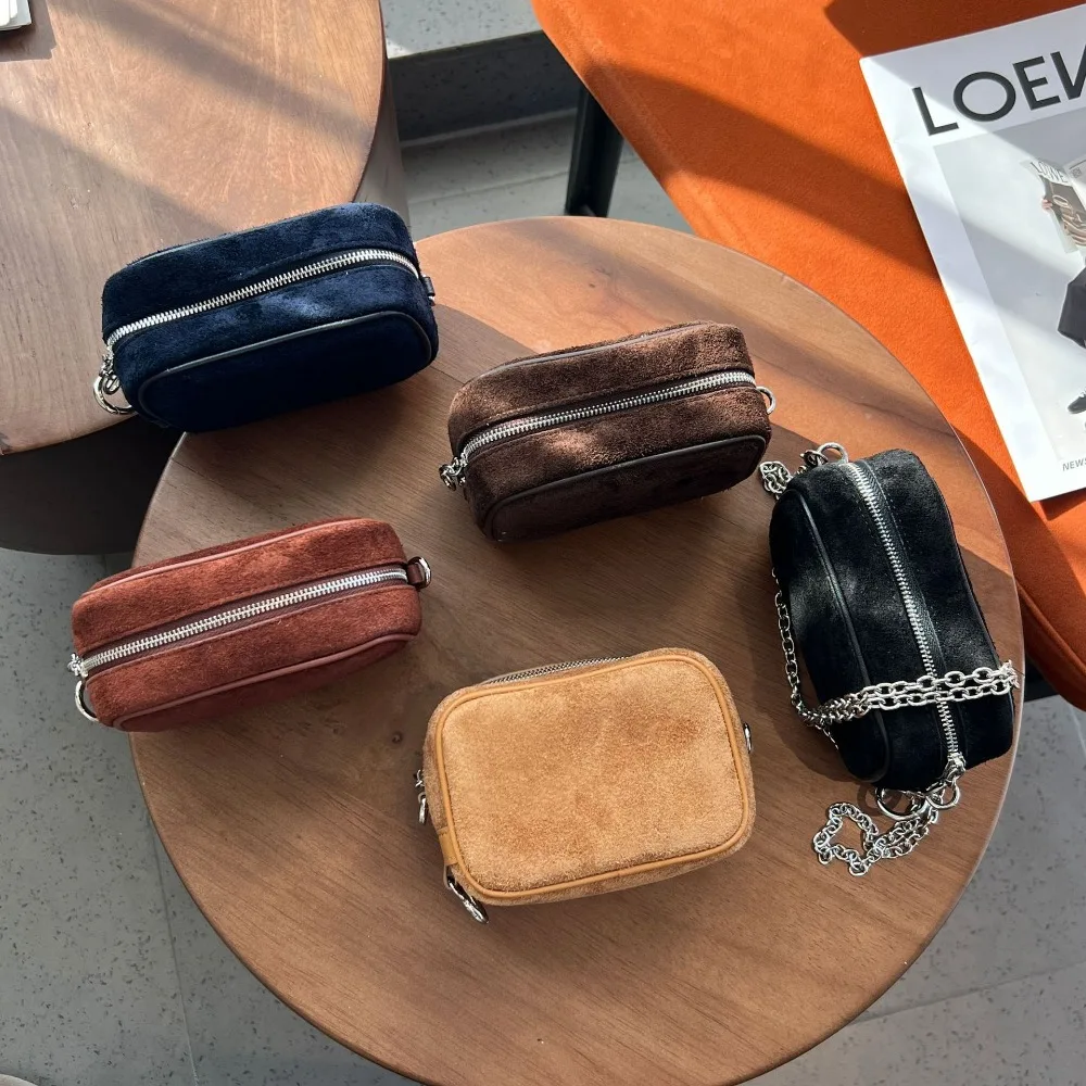 

Retro Niche Texture Mini Chain Bag Women's Simple Leather Suede Messenger Camera Bag Women's Cosmetic Bag Simple Fashion