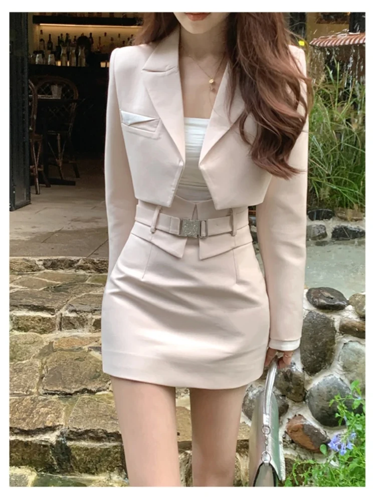 Insozkdg Skirt Suits Women's Jacket Short Blazer Coat Autumn Slim Skirts Business Office Lady Skirts Two Piece Set Woman Solid