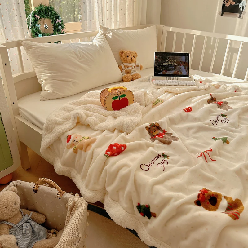 2025 New Christmas Thickened Sofa Blanket Lamb Fleece Multifunctional Blanket, Cartoon Milk Fleece Nap Blanket