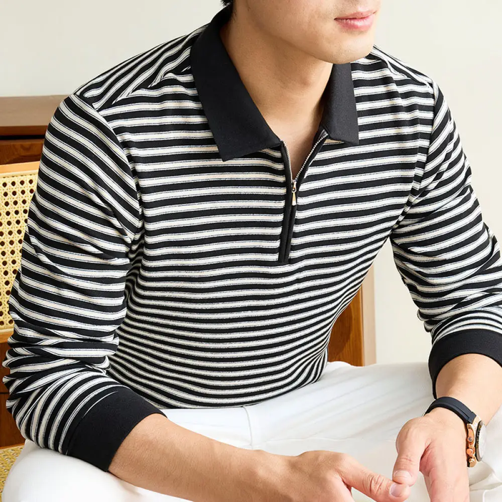 Autumn Men Long Sleeve Polo Shirt Casual Business Lapel Collar T Shirt Breathable Durable Comfortable Polyester Tops