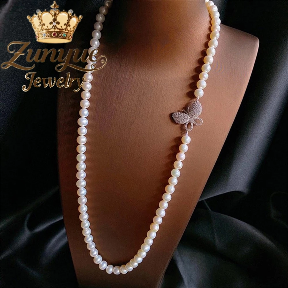 

Ожерелье с жемчугом-бабочкой, универсальная цепочка для свитера, высококачественная цепочка из бисера, легкие роскошные модные украшения, изысканные подвески, популярные элегантные