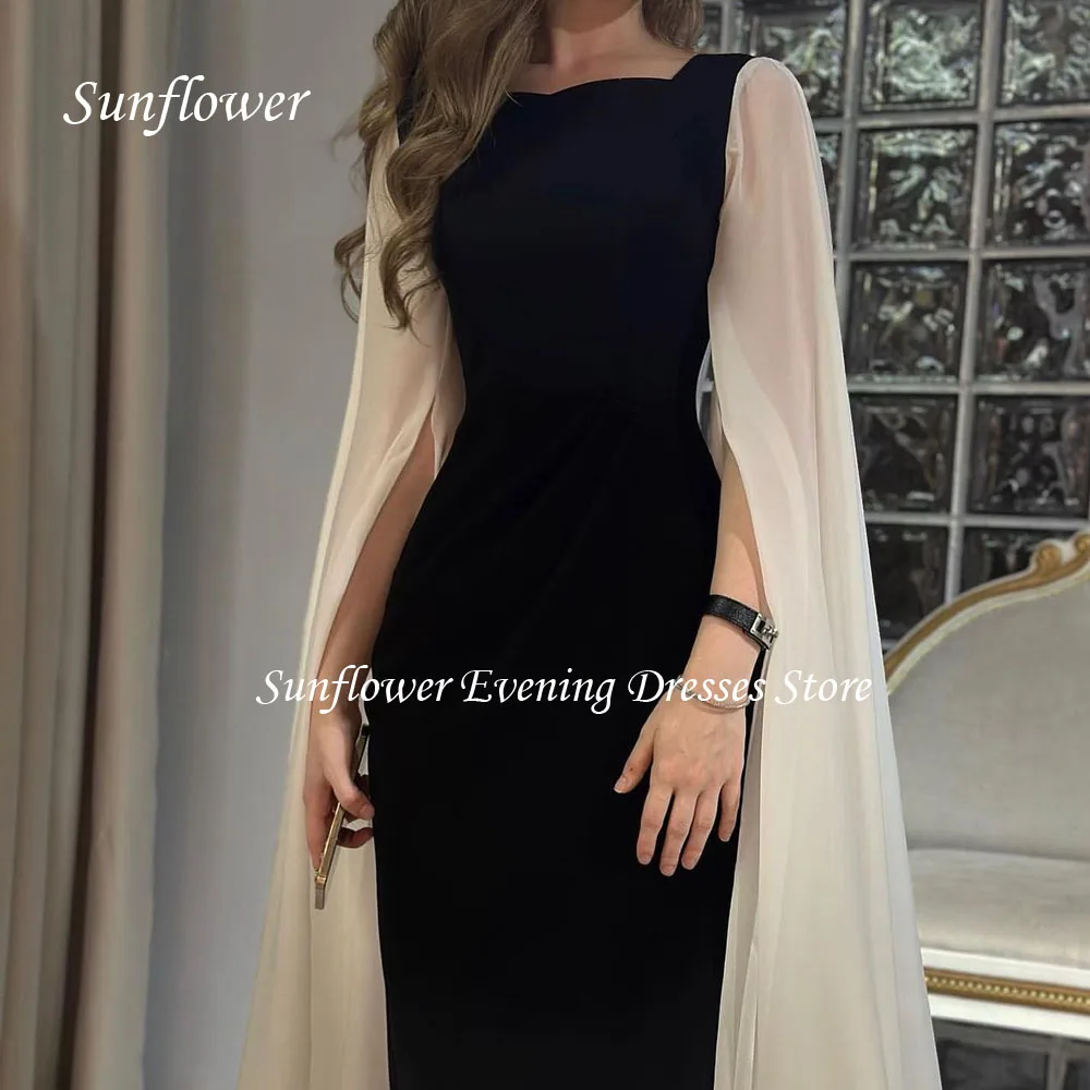 Sunflower Square Collar Prom Gown Mermaid Evening Dress Slim Chiffon Long Sleeves Party Dress 2023 Mermaid Customized