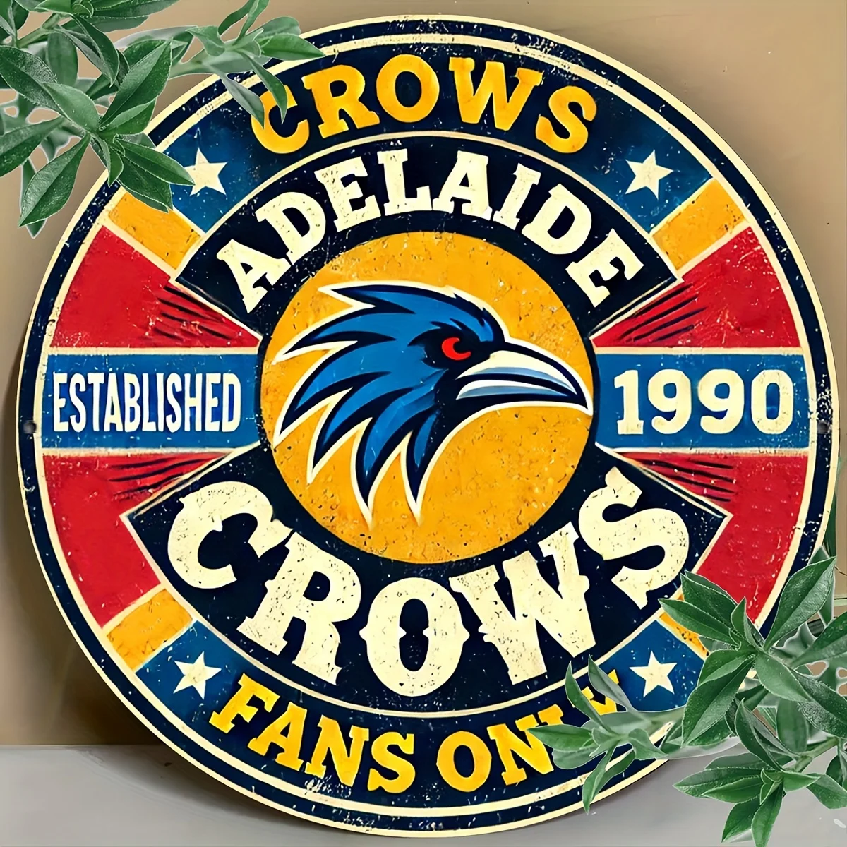 1 Stück, 20,3 x 20,3 cm (20 x 20 cm), Vintage Adelaide Crows Metallblechschild, rustikale Wandkunst für Zuhause, Café, Bar, Wohnung, Restaurant, Li