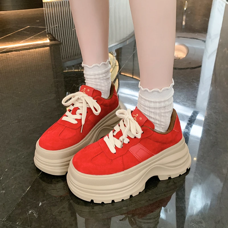 Women's Autumn 7CM Thick Bottom Shoes German Army Trainers Breathable Synthetic Vulcanize Flats Platform Sneakers