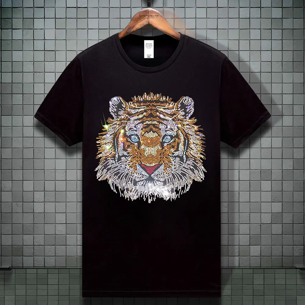 

Футболки со стразами и рисунком тигра, мужская летняя одежда, модная уличная одежда, женские крутые футболки с короткими рукавами Camiseta Hombre