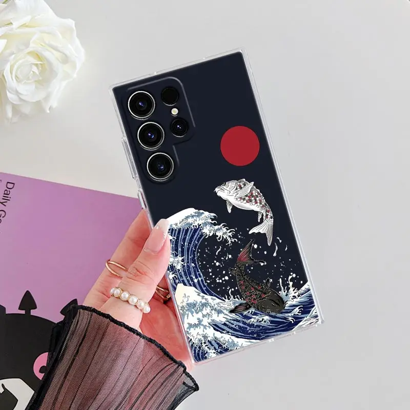 Hokusai kanagawa Great Wave Phone Case For Samsung Galaxy S24 S23 Ultra S22 S20 S24 Plus S21 FE Clear Cover Japanese Art Fundas