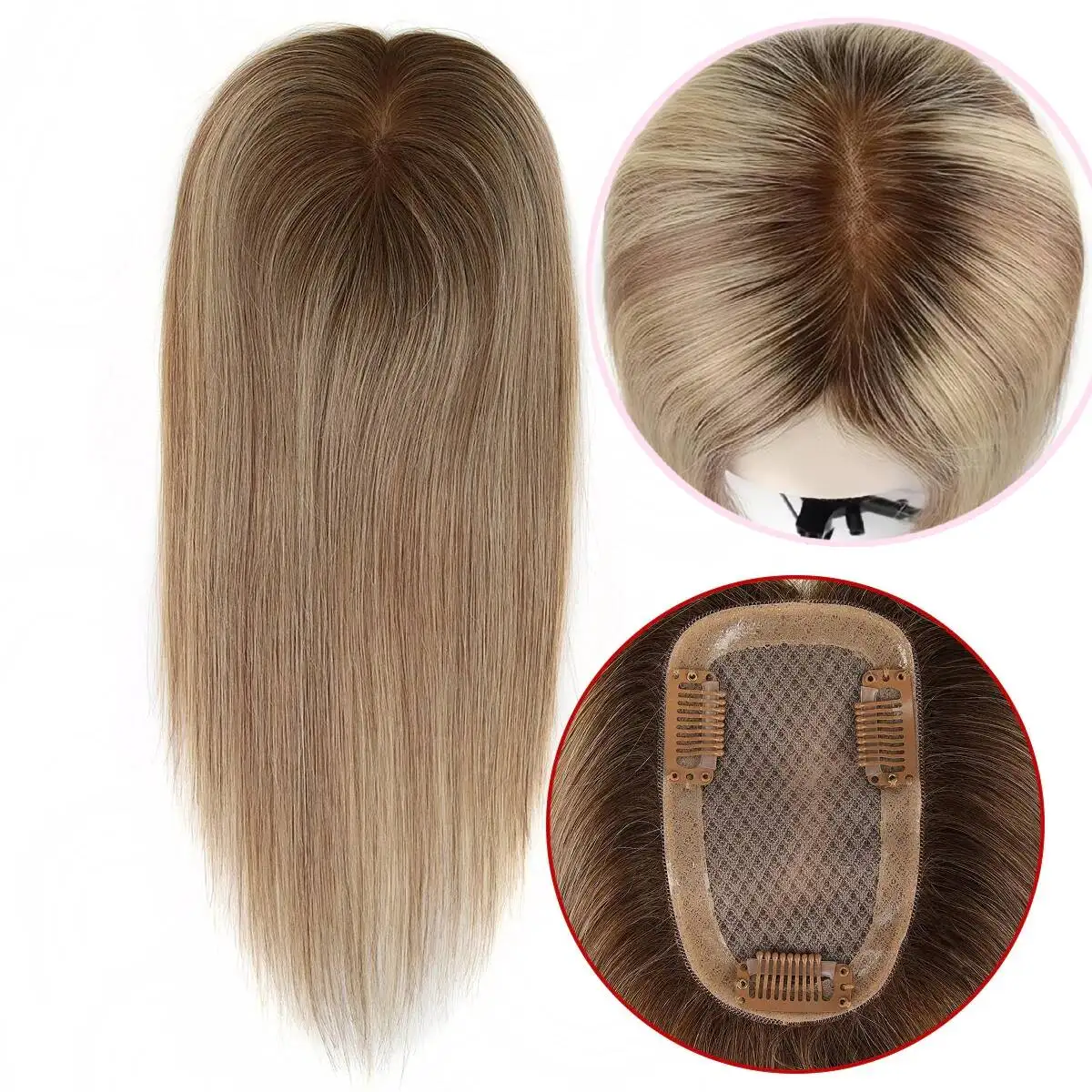 

Накладка для волос TUW11 Remy для женщин с моно-основой, полиуретановой кромкой и заколками, естественно выглядящая, для маскировки редеющих волос, из натуральных человеческих волос