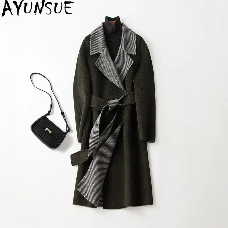 Imagem -05 - Ayunsue-jaqueta Feminina de Alpaca Cabolsa Longo de lã Slim Fit Moda Coreana Outwear Outono Inverno 2023 80 lã 10