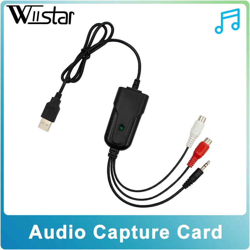 بطاقة التقاط صوت USB عالية الجودة، صوت RCA L/R 3.5 مم إلى USB 2.0، حجم صغير مناسب لهاتف فونو، غواص الشريط، مشغل أقراص مضغوطة