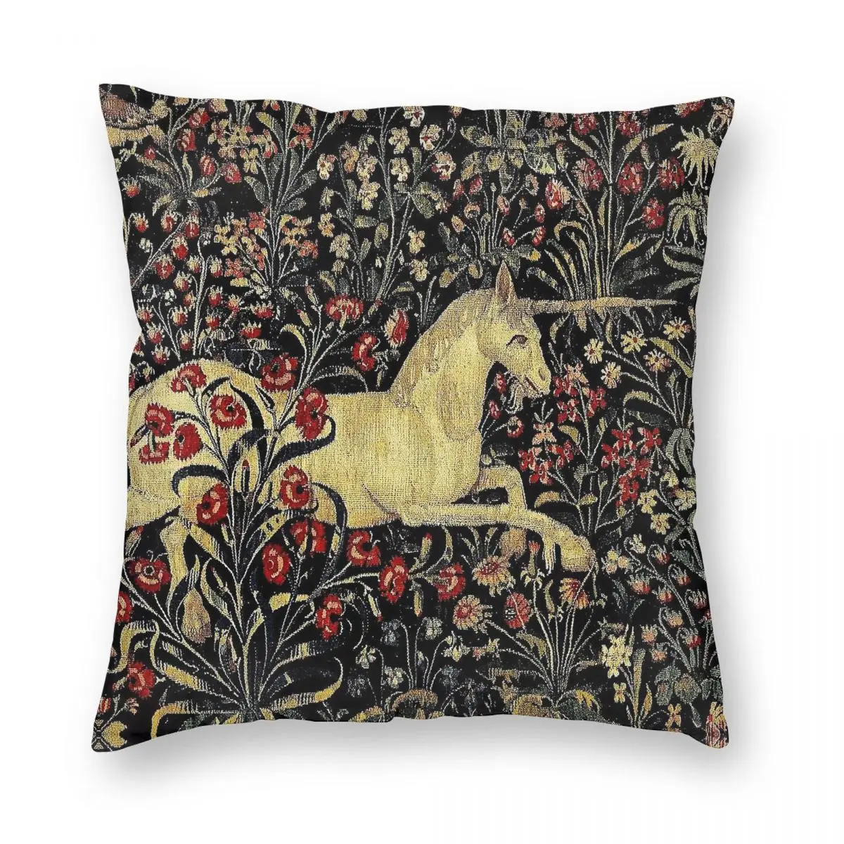 Medieval Unicorn Midnight Floral Pillowcase Polyester Linen Velvet Creative Zip Decorative Pillow Case Sofa Seater Cushion Cover