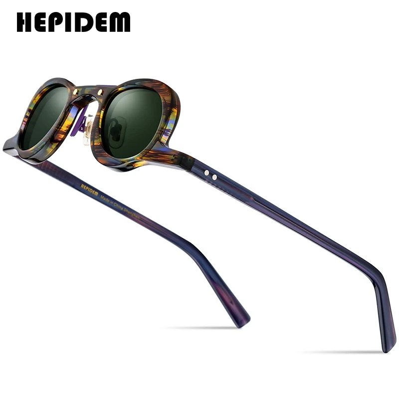 HEPIDEM Acetate Polarized Sunglasses Men 2022 New Retro Vintage Small Oval Round Sun Glasses for Women Shades 9175T