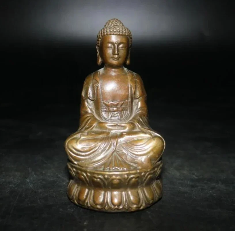 China Brass Sit Lotus Sakyamuni Buddha Small Crafts Statue