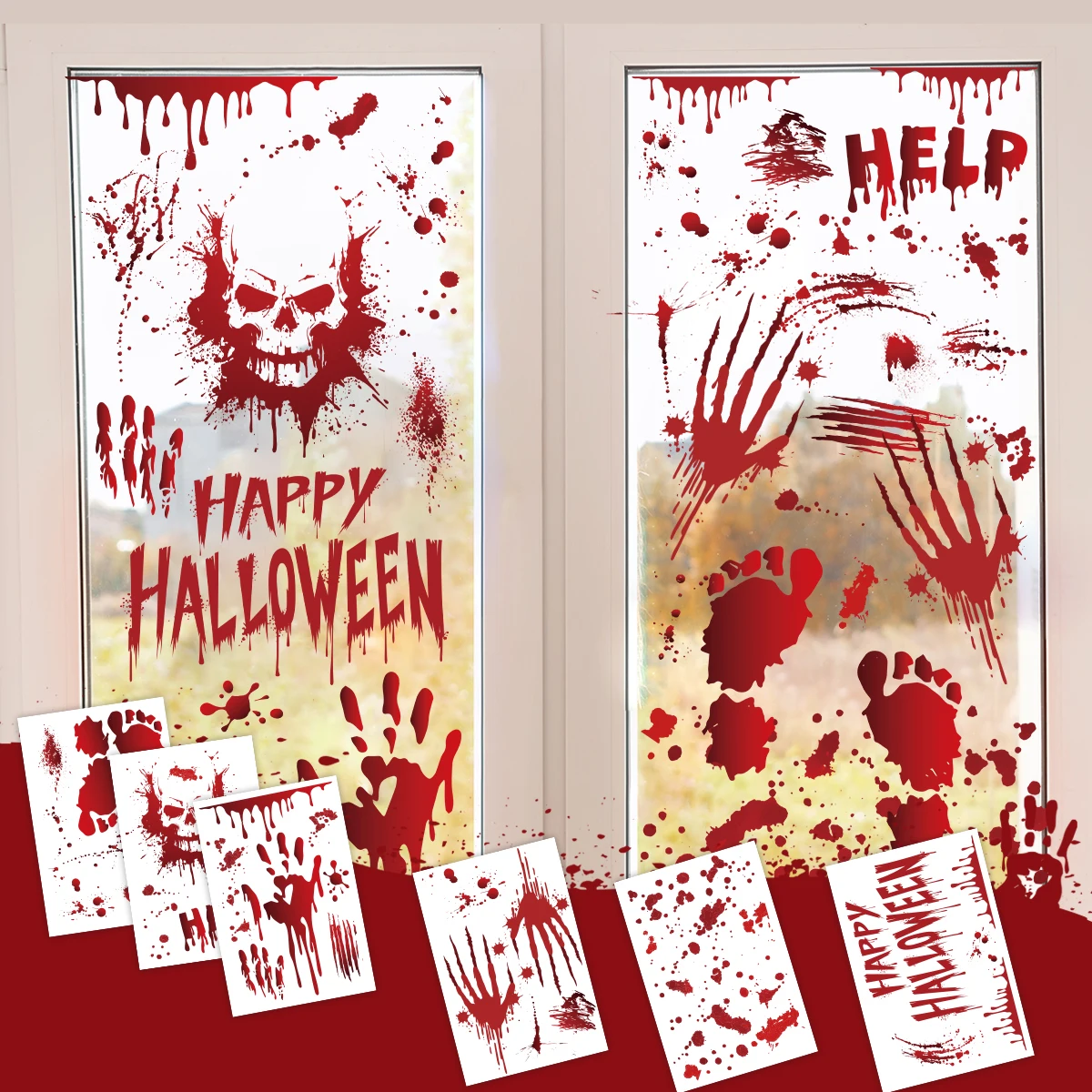 

6pcs Halloween Window Stickers Halloween Party Decoration Kids Favors Pumpkin Terrible Stickers Trick or Treat Party Supplies