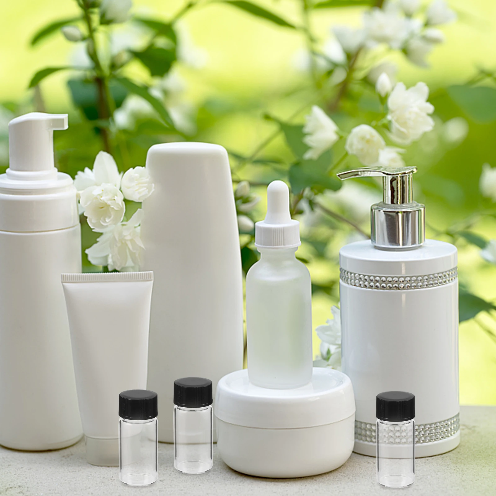 

100Pcs Transparent Glass Sample Vials Thick Flat Bottom Bottles Screw Caps for Experiment Mixing Storage Glass Vial with Lid