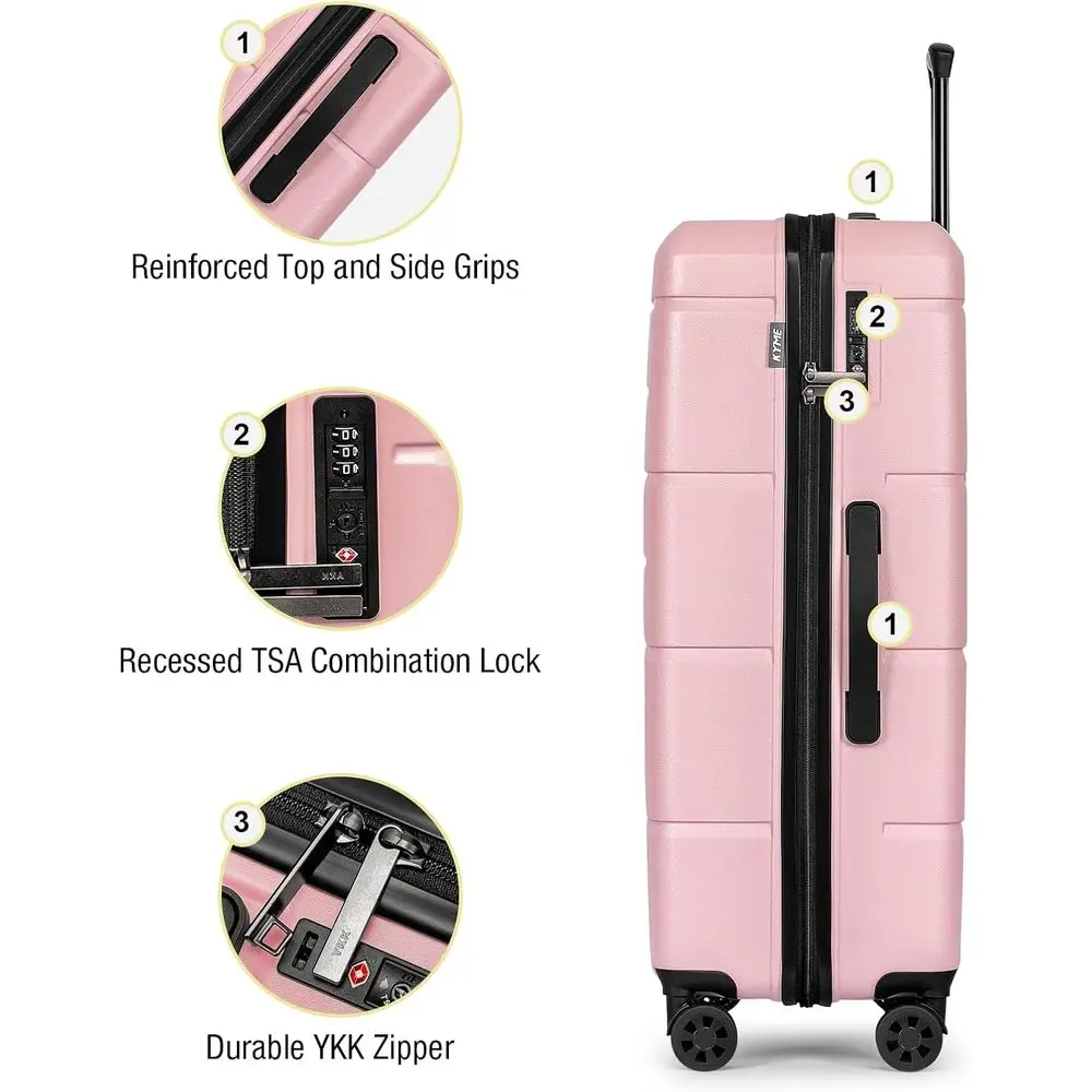 28 Inch Large TSA Approved Hardshell Suitcase with Wheels, Durable Pink Rolling Luggage for Travel
