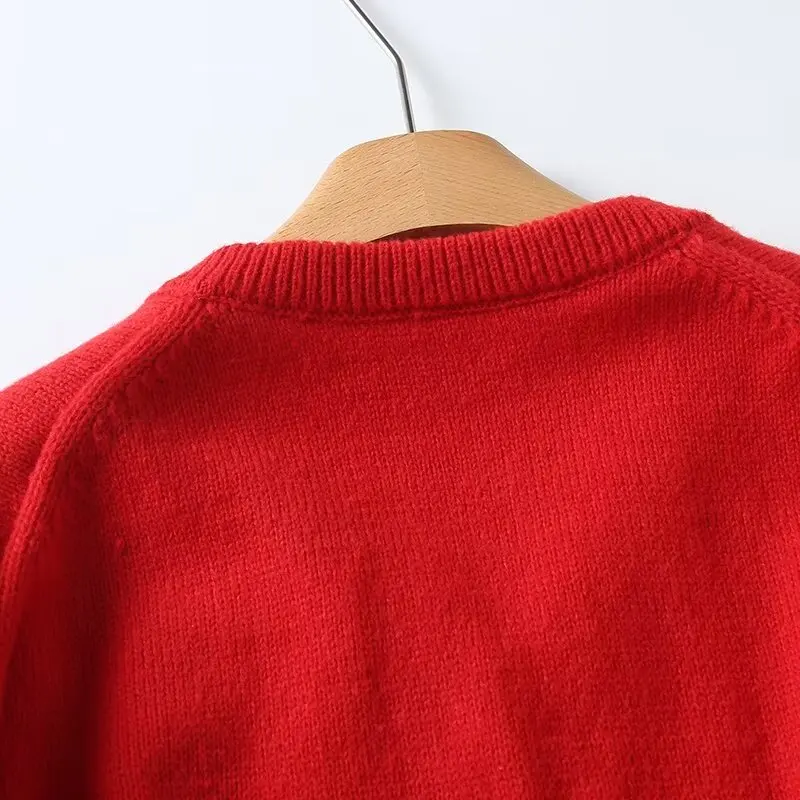 Tangada 2024 Women V Neck Red Oversized Sweaters Long Sleeve Female Jumper 4C008