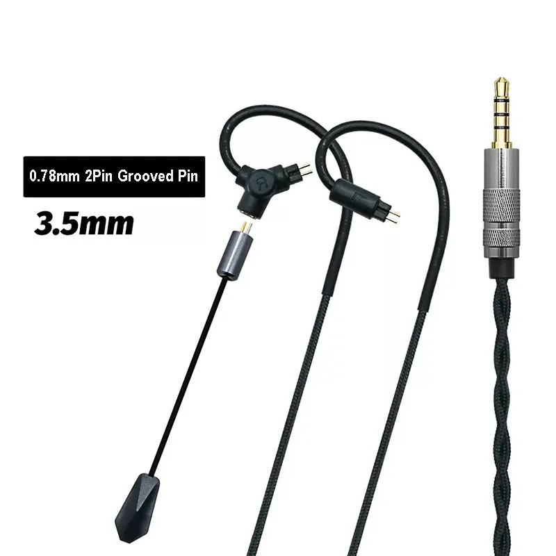 0.78 QDC MMCX Gaming Earphone Cable 3.5mm Type C Long Rod Microphone HiFi Sound Headset Cord for Mobile ESports Open Black Chat view 3