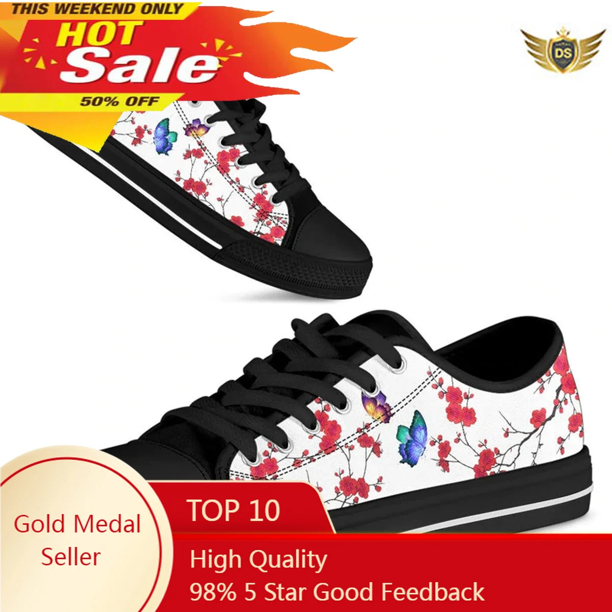 

Saqura Flower Blue Butterfly Prints Kawaii Canvas Shoes For Women Sweet Summer Zapatillas Mujer Fashion Students Daily