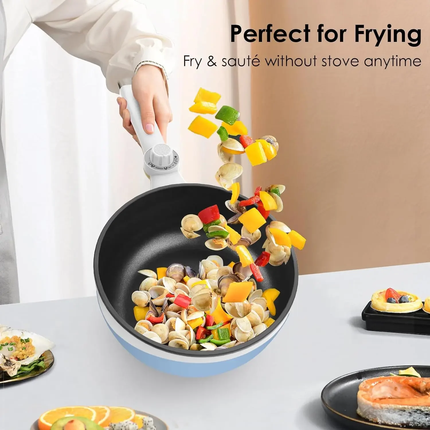 2024 NEW 1.7L Mini Electric Skillet Portable Nonstick Sauté Pan w/ Power Adjustment, Rapid Ramen Cooker Travel Multicooker