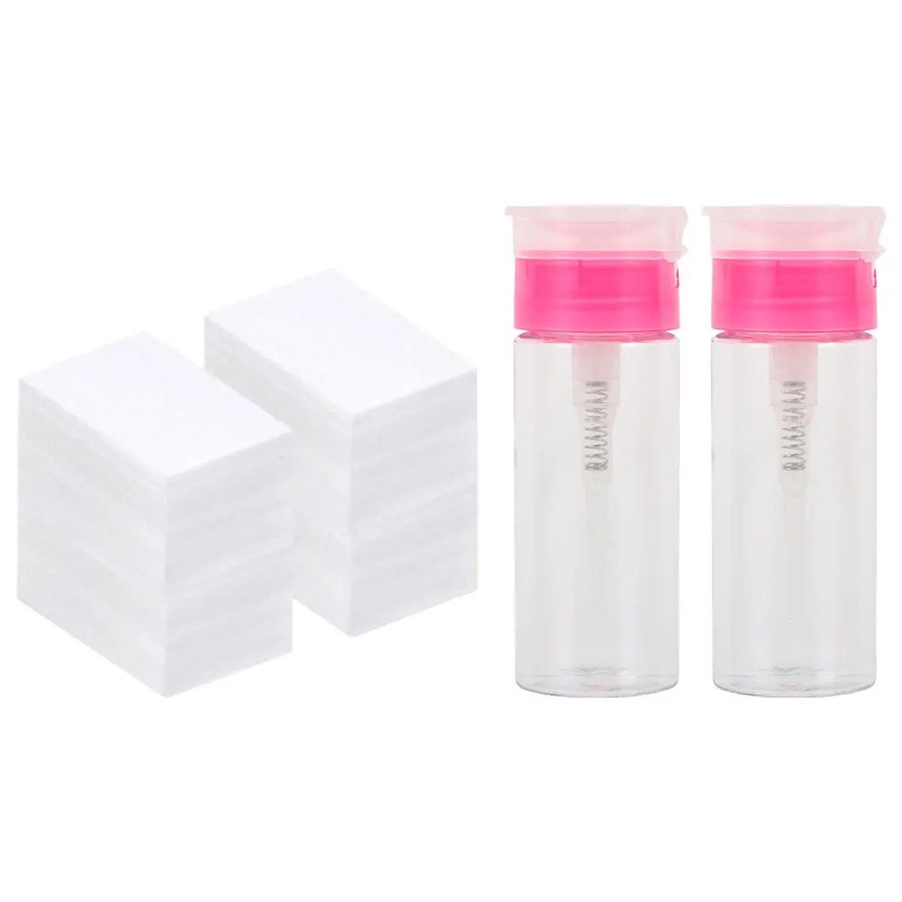 

1 Set Of Polish Remover Pads Portable Nail Wipes Refillable Pump Bottles Manicure Supplies Empty Storage Bottles For Travel
