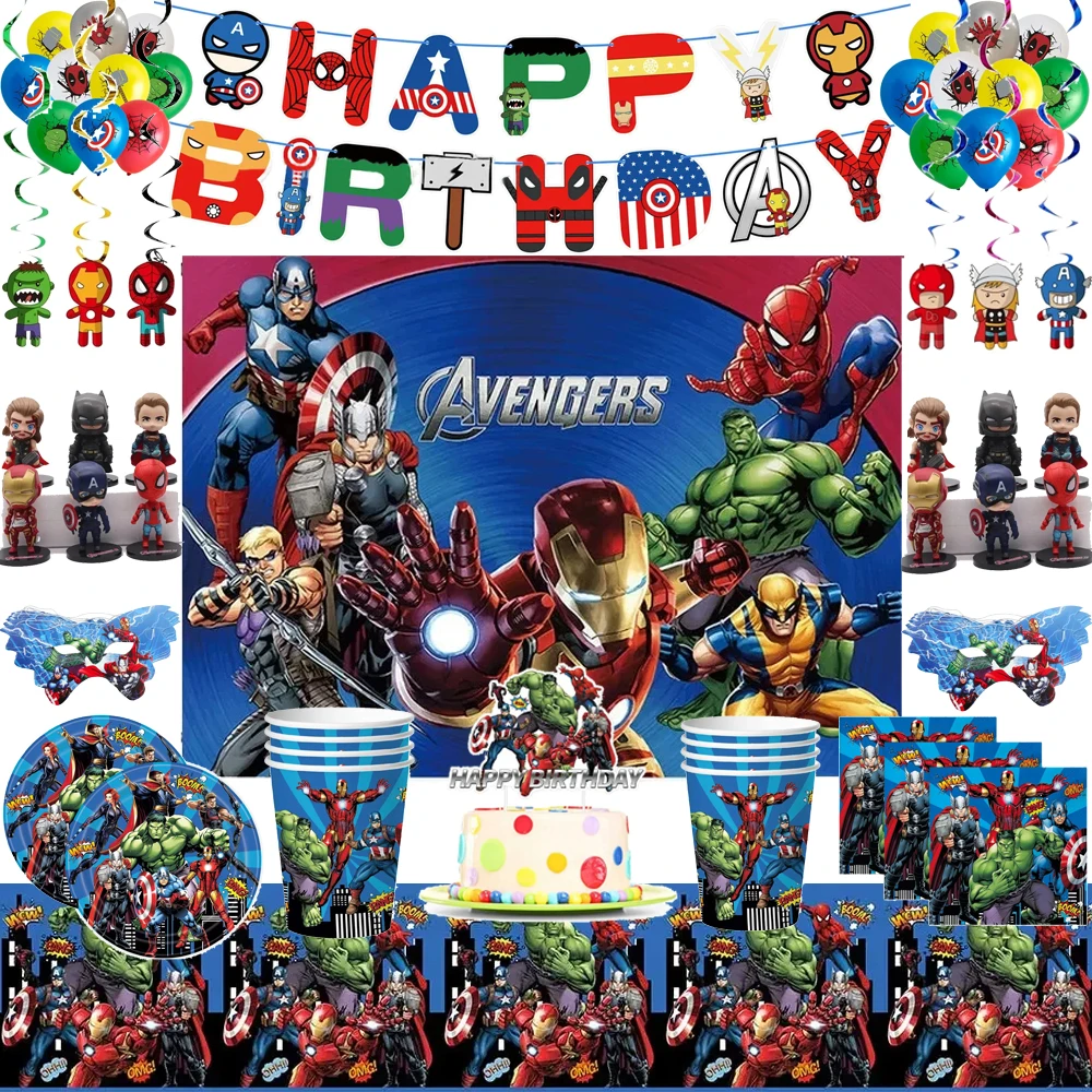 

New Avengers Birthday Party Balloons Superhero Avengers Theme Paper Cups Napkins Plates Decoration Supplies Baby Shower for Kids