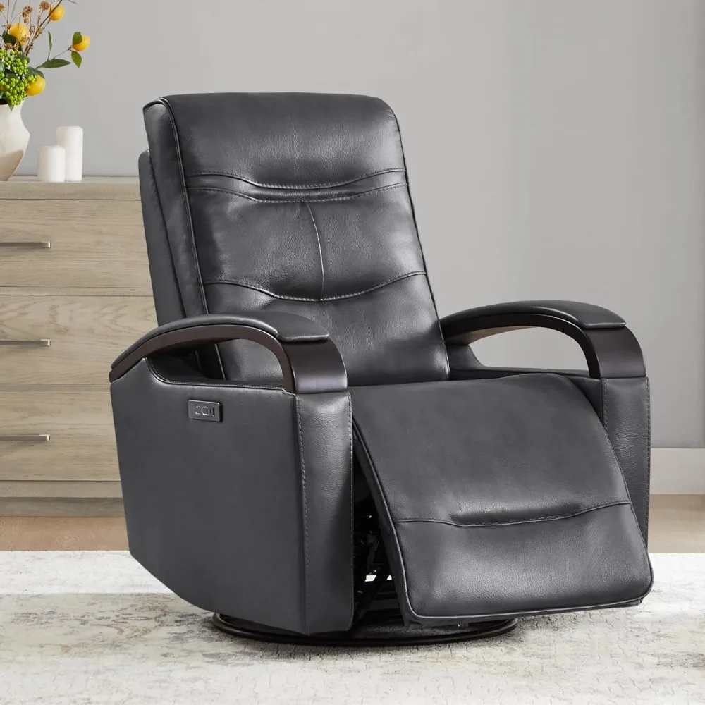 Genuíno Couro Power Swivel Glider Rocker Recliner, FSC Certified, USB Charge, Encosto de cabeça, Braço, Dupla camada Encosto