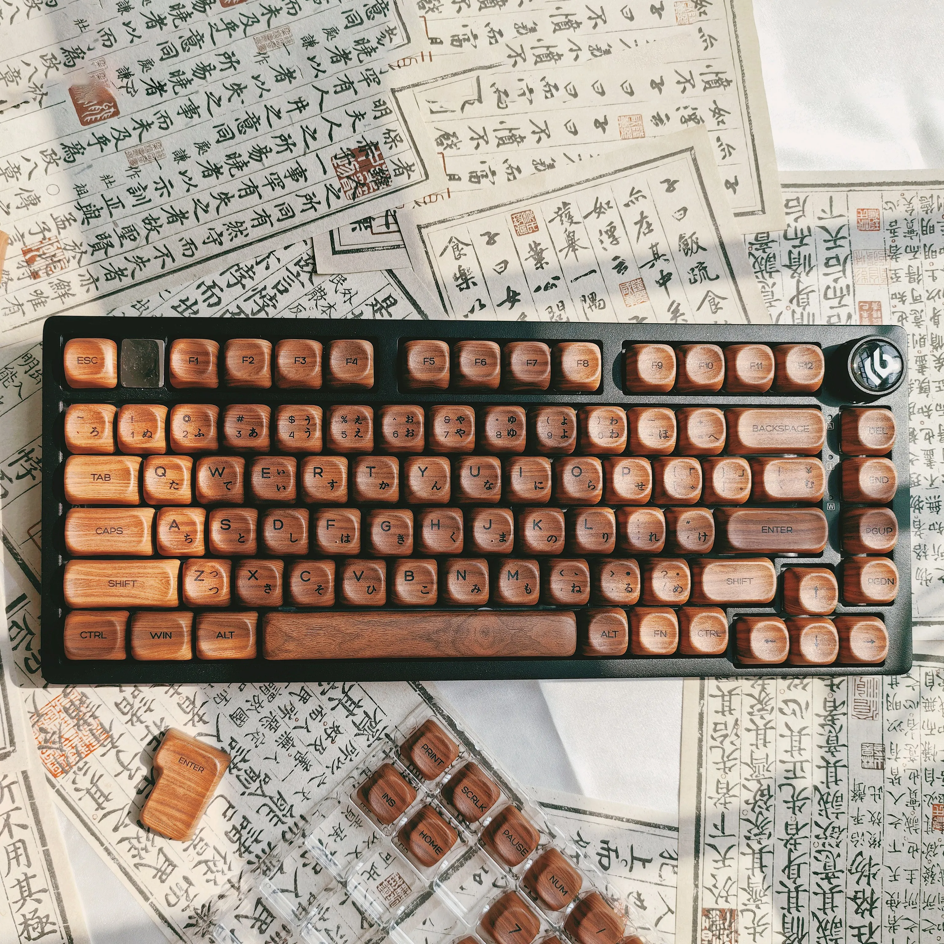 130 Keys Walnut Wood Five Sides Dye-Sublimation PBT Keycap Custom MOA Profile Retro Keycaps for MX Switches Mechanical Keyboard