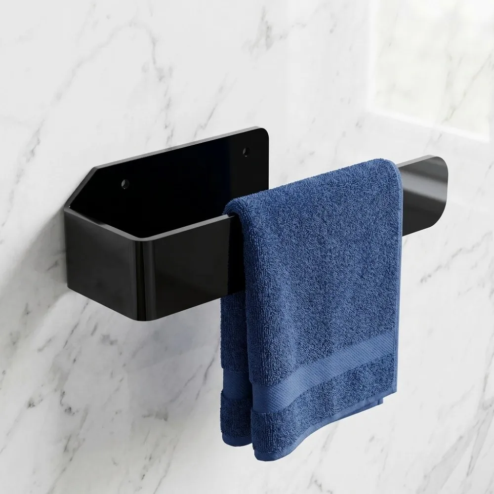Acrylic Hand Towel Holder Transparent Black Waterproof Towel Rack Easy to Install Wall Mounted Towel Hanger