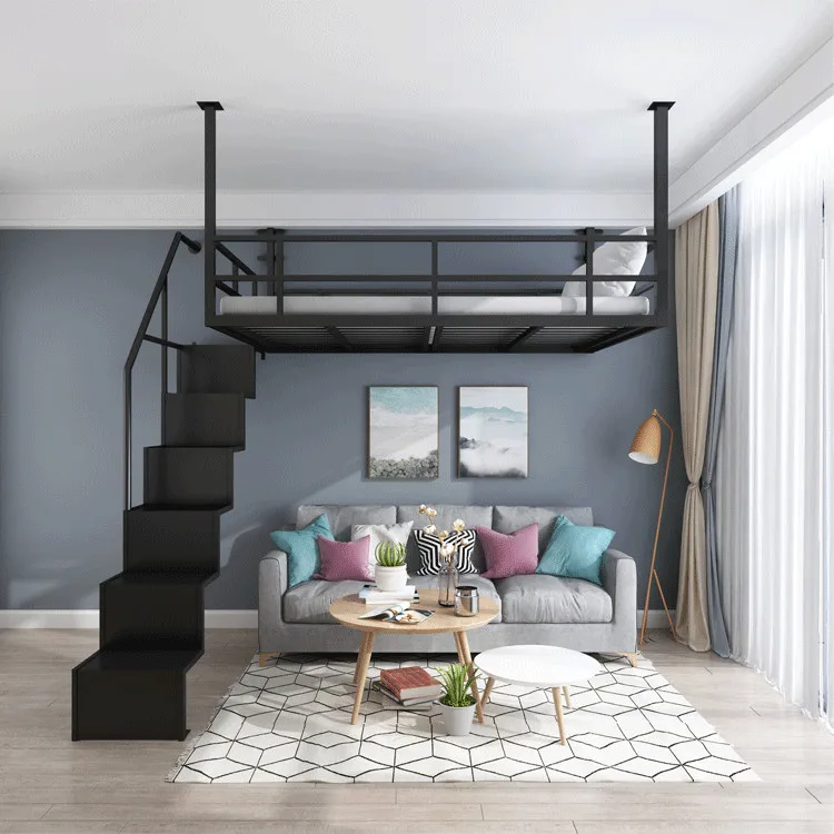 Personalizado nórdico multi-função economia de espaço tamanhos diferentes cama loft de ferro pendurado estrutura de cama de metal