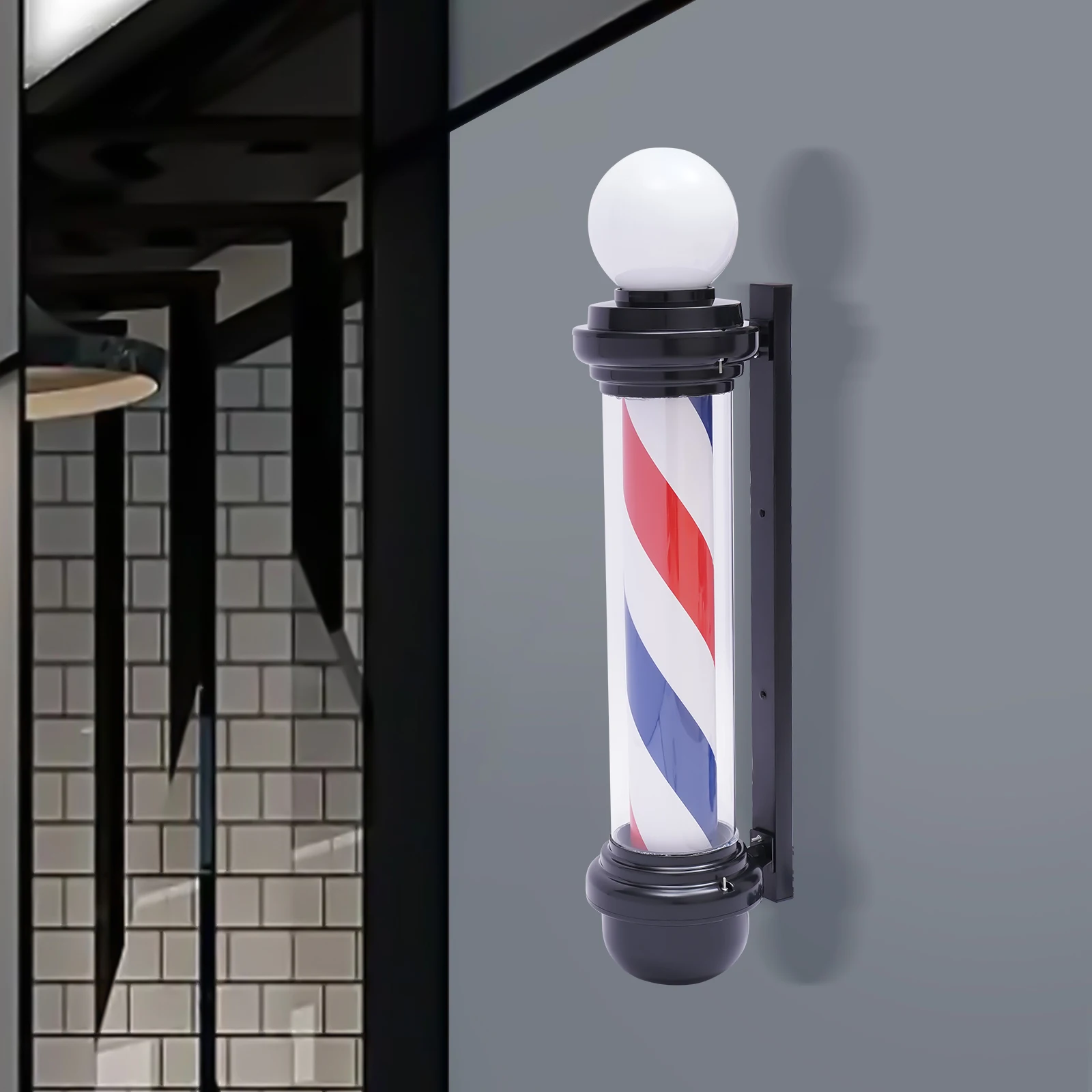 Luz LED giratoria para poste de barbero, iluminación nocturna de peluquería para interior y exterior, 28in/32in