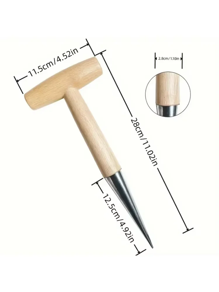 Hand Sow Dibbler With Wood Handle For Sowing Seeds Transplanting Plants Planting Bulbs Digging Gardening Garden Hole Punch Tool