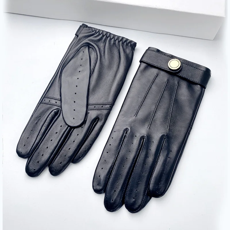 Men's Real Leather Gloves Spring Autumn Touchscreen Compatible Breathable Thin Sheepskin Locomotive Driving Fashion YSM2022