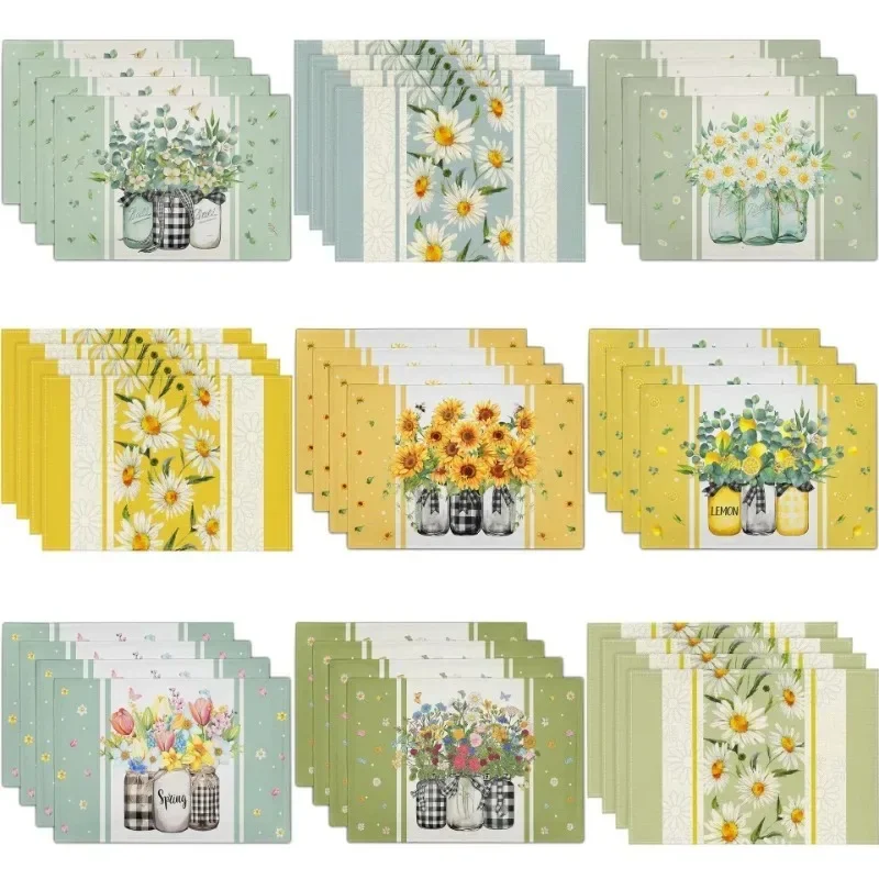 Spring and Summer Placemats Sunflower Vase Series Stain-resistant Dining Table Decoration Spring and Summer Placemats