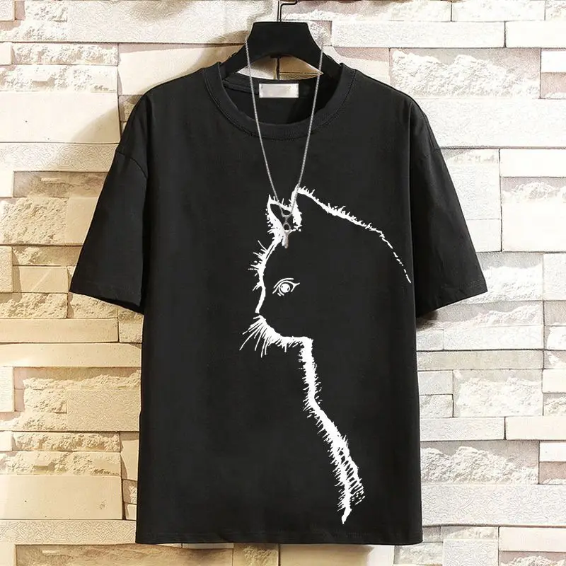 

Anime Game Summer Plus Size Loose Half Couple Cartoon Fun Cat Dog Base Shirt Trendy Short Sleeve T-Shirt