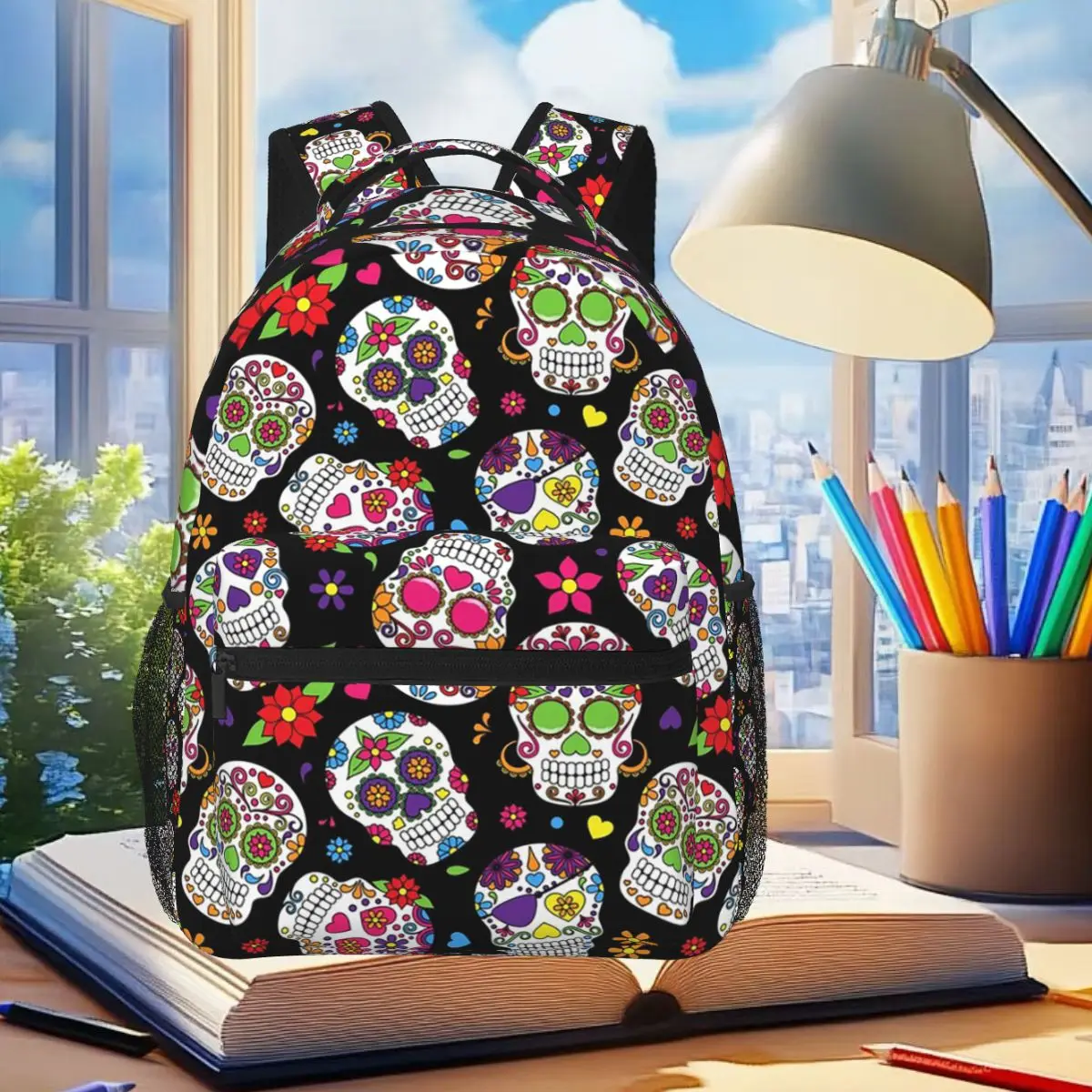 

Sugar Skull Mexican Day Of The Dead Backpack Student Boys Girls BookBag Children School Bag Computer Shoulder Bags for Men Women