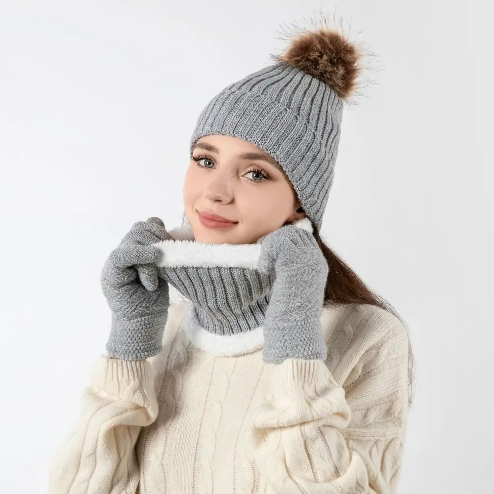 3Pcs/Set Set Topi, Syal, dan Sarung Tangan Musim Dingin yang Hangat, Set Beanie Rajut dengan Lapisan Tebal, Syal Elastis Lembut, Penghangat Leher untuk Pria Wanita