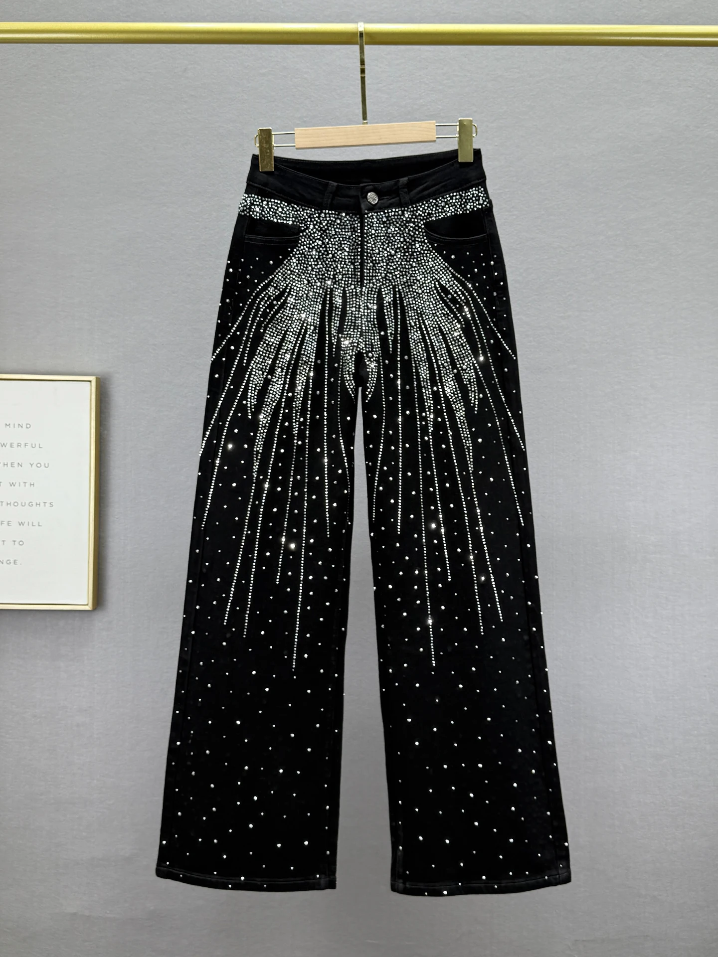 

Heavy Du Rhinestone Denim Wide Leg Pants Women's High Waist Loose Slimming Floor Length Trousers Spring 2026 New Sle