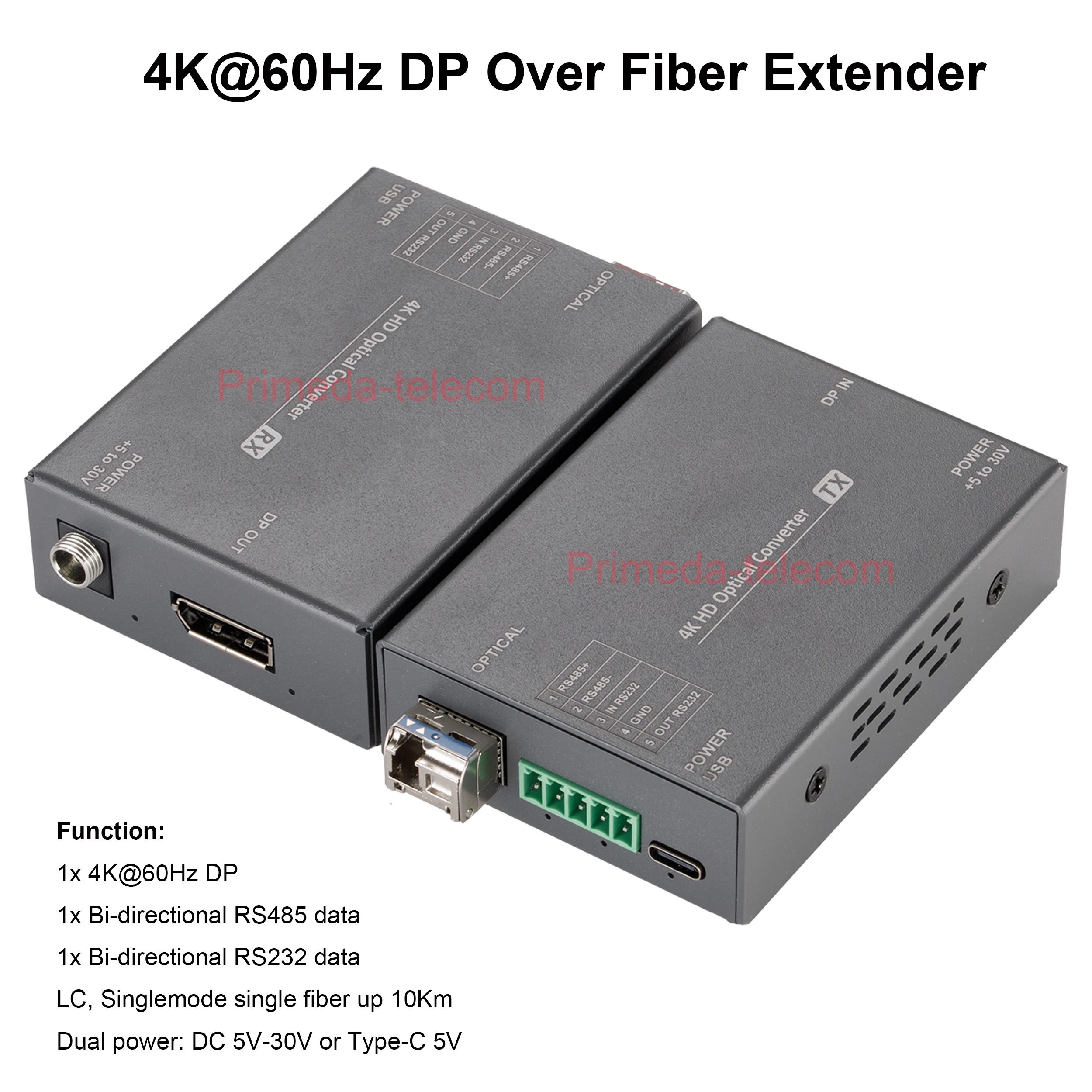 4K@60Hz DP Displayport RS485 RS232 over Fiber Optic Extender Converter SFP LC Singlemode up 10km Professional Zero latency